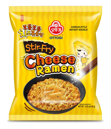 Ottogi Stir Fry Cheese Ramen, Korean Style Instant Noodle, Rich Savory Cheese Flavor, 4.23Oz X 4 Pack