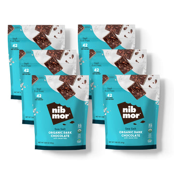nib mor Vegan Dark Chocolate | Sea Salt with Cacao Nibs | Pack of 6-3.56 Oz Bags | Gluten Free, Organic, Plant Based, Dark Choco