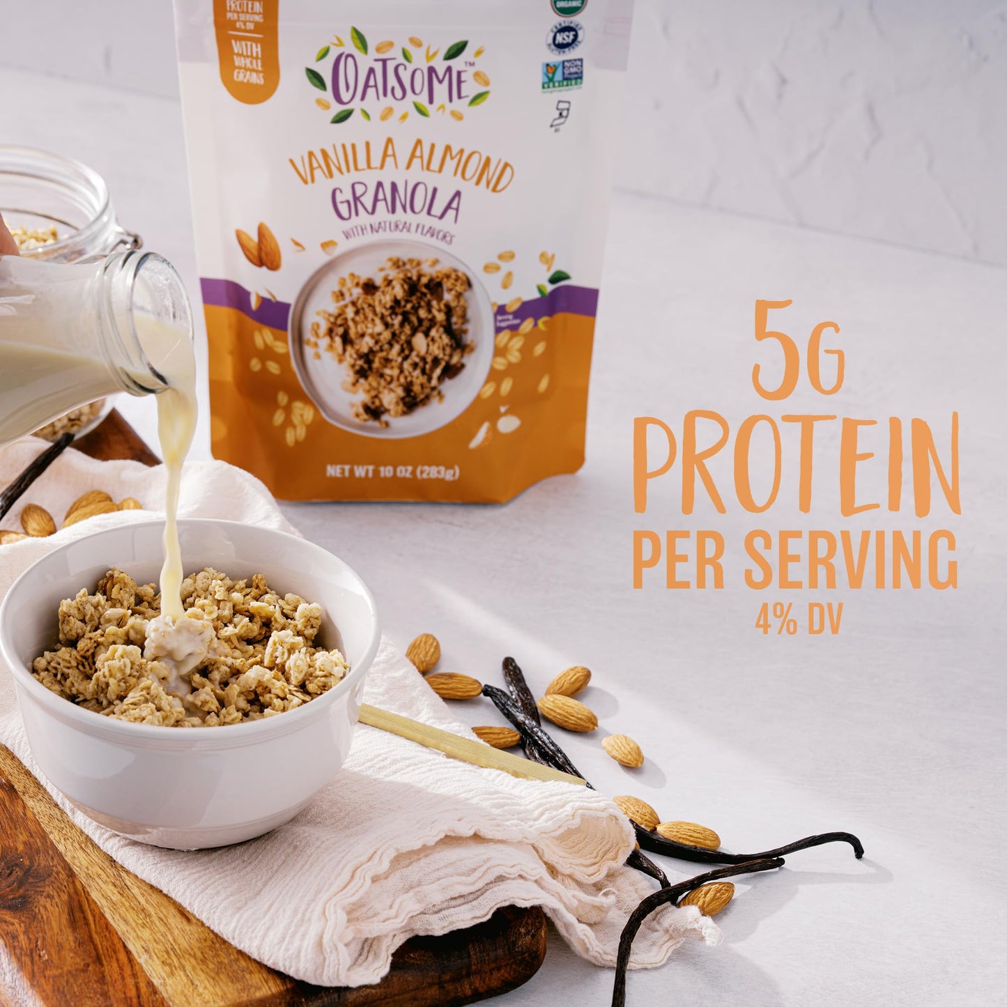 Oatsome Vanilla Almond Granola, Gluten Free, Non-Gmo, 5G Protein, Made With Whole Grain Organic Oats, Honey, Almonds, & Vanilla,