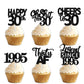 18pcs Black Glitter Happy 30th Dessert Cupcake Topper Pick for Funny Legend Since 1995 Theme Decor Supplies Men Women Happy 30 B