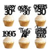 18pcs Black Glitter Happy 30th Dessert Cupcake Topper Pick for Funny Legend Since 1995 Theme Decor Supplies Men Women Happy 30 B