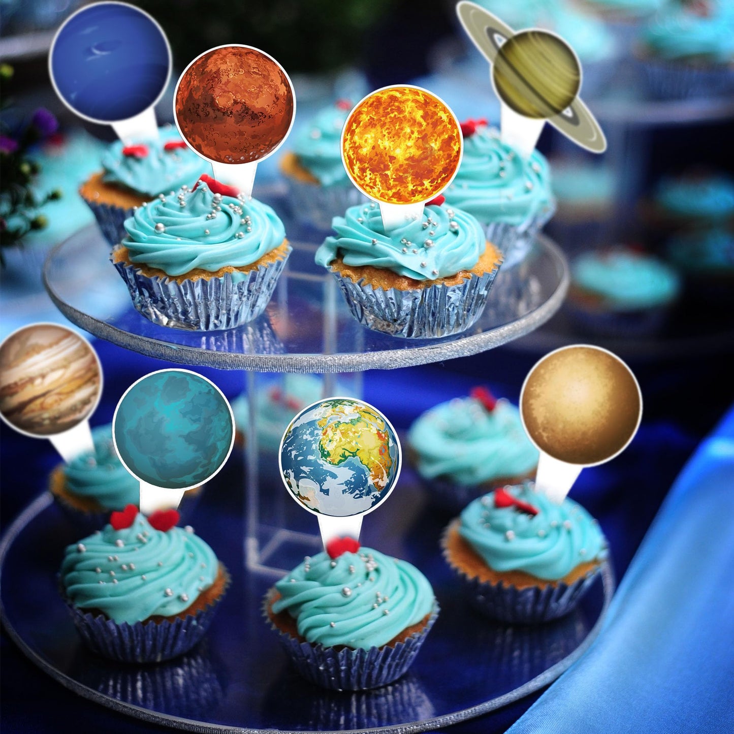 Gyufise 40Pcs Outer Space Cupcake Toppers Solar System Galaxy Universe Planets Cupcake Picks Planet Cake Topper For Boys Girls S