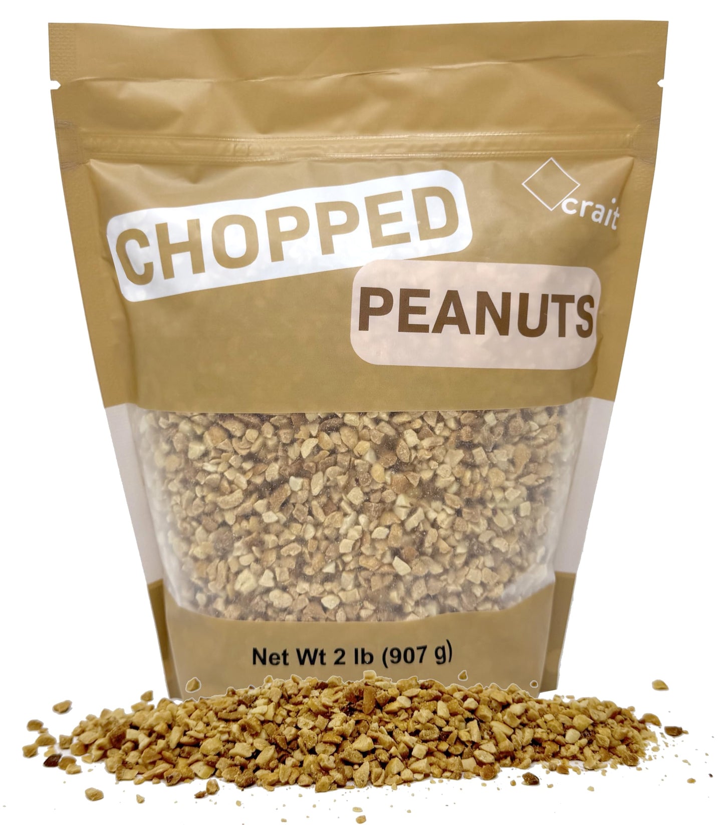 Chopped Peanuts Topping Roasted Peanuts, No Salt Unsalted, Chopped Nuts for Ice Cream, Dessert Toppings 2 Pounds Resealable Bag