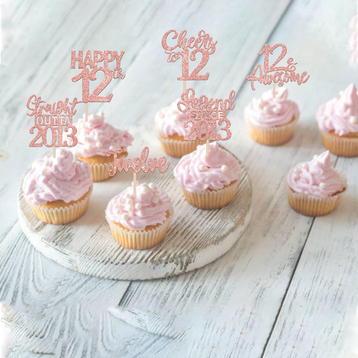 ZHUOWEISM 24PCS 12th Birthday Cupcake Toppers Rose Gold Decorations for 12th Birthday Party Supplies