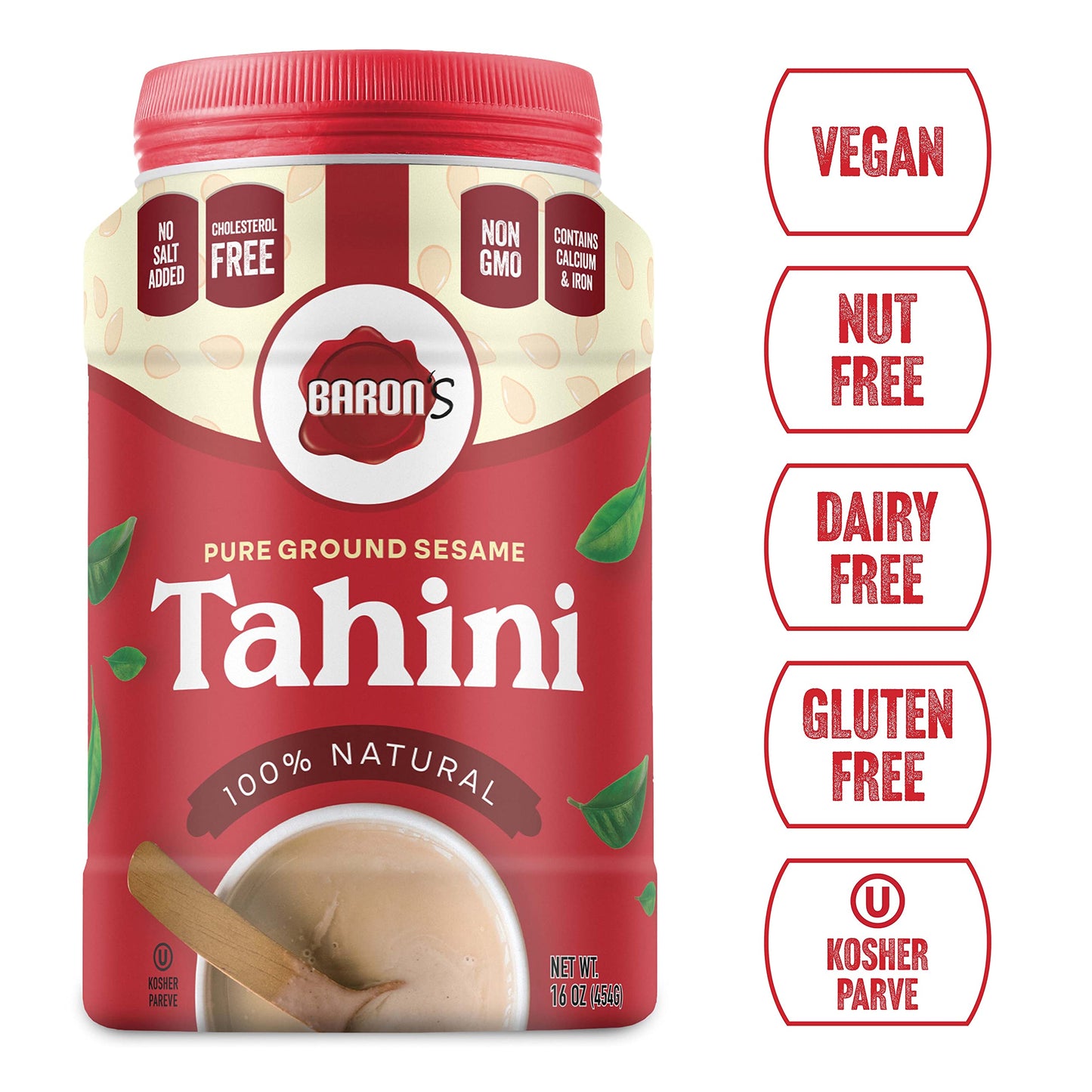 Baron'S Pure Tahini Sesame Paste | Rich Creamy Spread For Hummus, Dips, Sauces | 2 X 16 Oz Jars | Kosher, Vegan, Keto Friendly,
