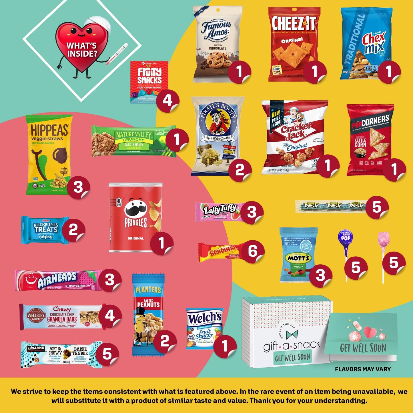 Gift A Snack - Get Well Soon Snack Box Variety Pack Care Package + Greeting Card (60 Count) Feel Better Sweet Treats Gift Basket