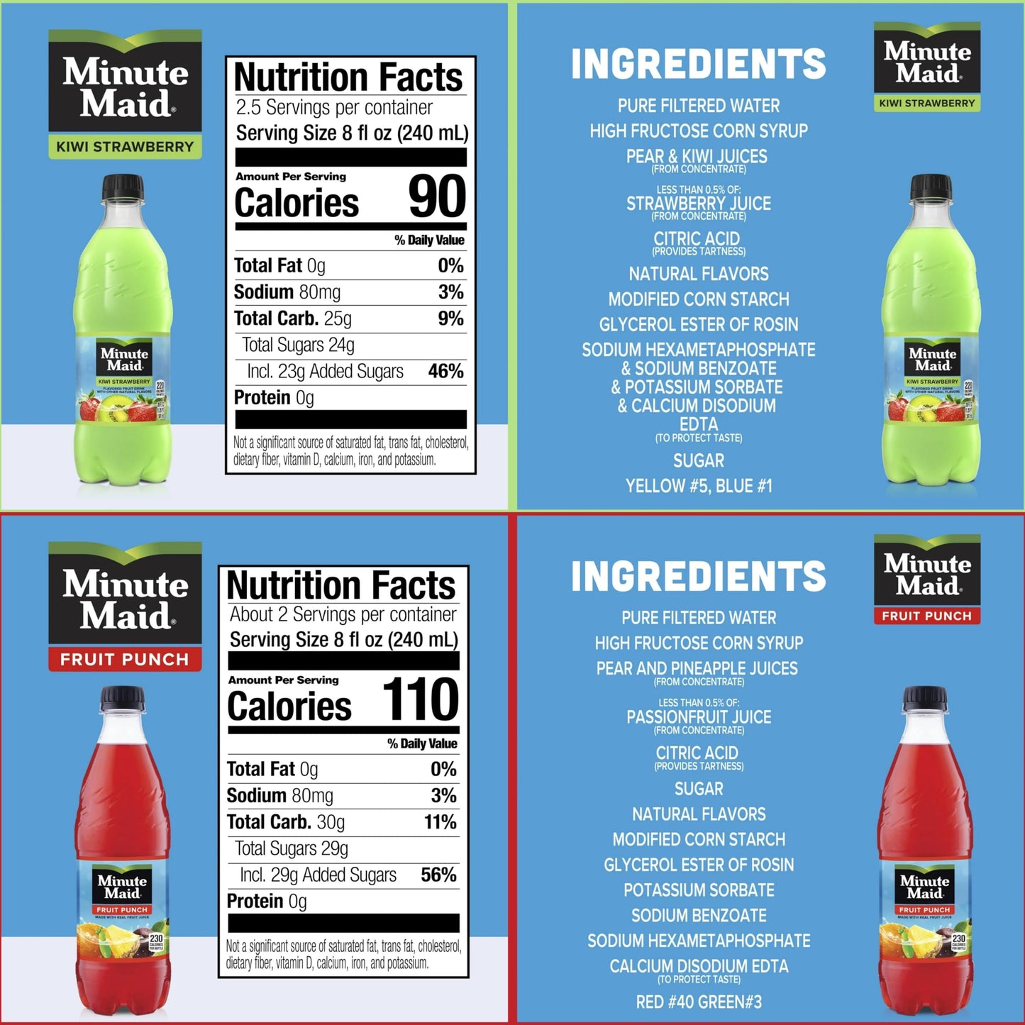 Minute Maid Fruit Punch 5 Flavors Variety Pack, Lemonade And Fruit Drinks 20 Oz (Pack of 10)