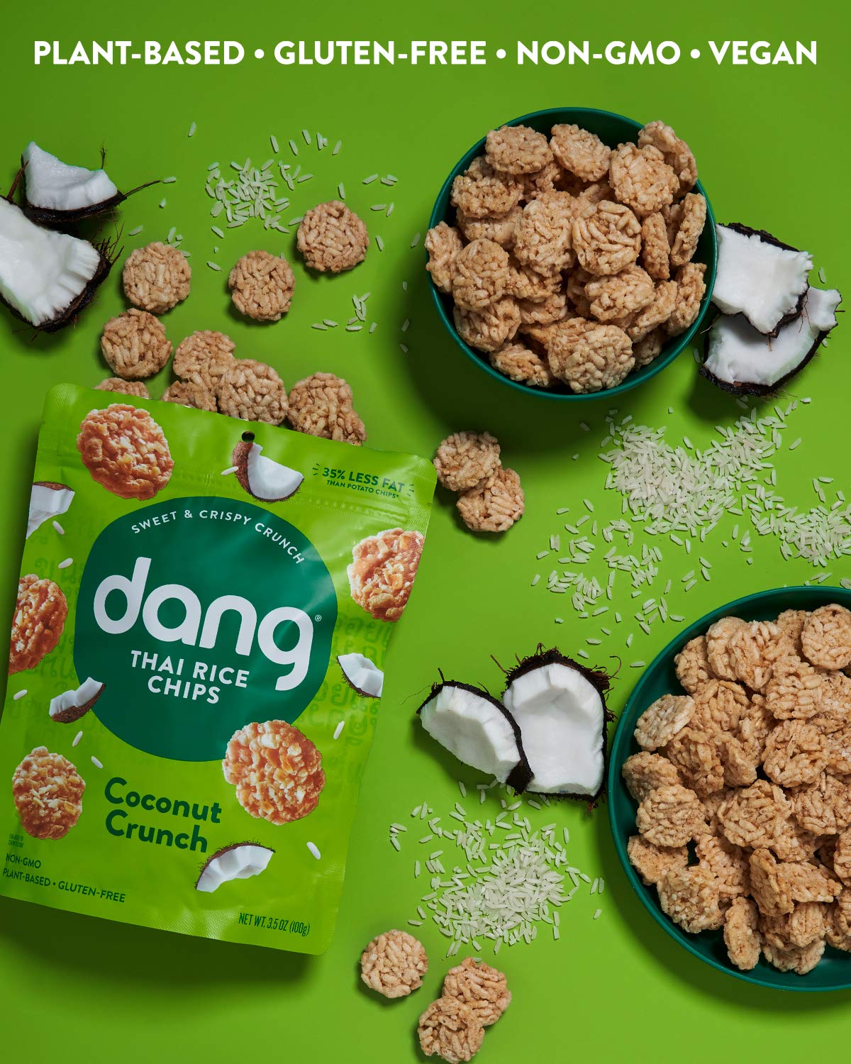 DANG Thai Rice Chips - Coconut Crunch, Vegan & Gluten Free, 4 Pack, 3.5 Oz Bags, Healthy Snacks