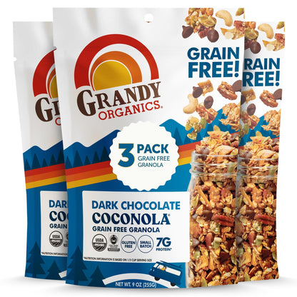 Grandy Organics Dark Chocolate Coconola Granola, Certified Organic Gluten Free Granola, Grain Free Granola, Chocolate Flavored C