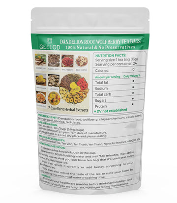 Premium Dandelion Root Wolfberry Tea Bags - Kidneys & Liver Health Tea, Seven Vietnamese Herbal Ingredients Natural Blend Tea Ba