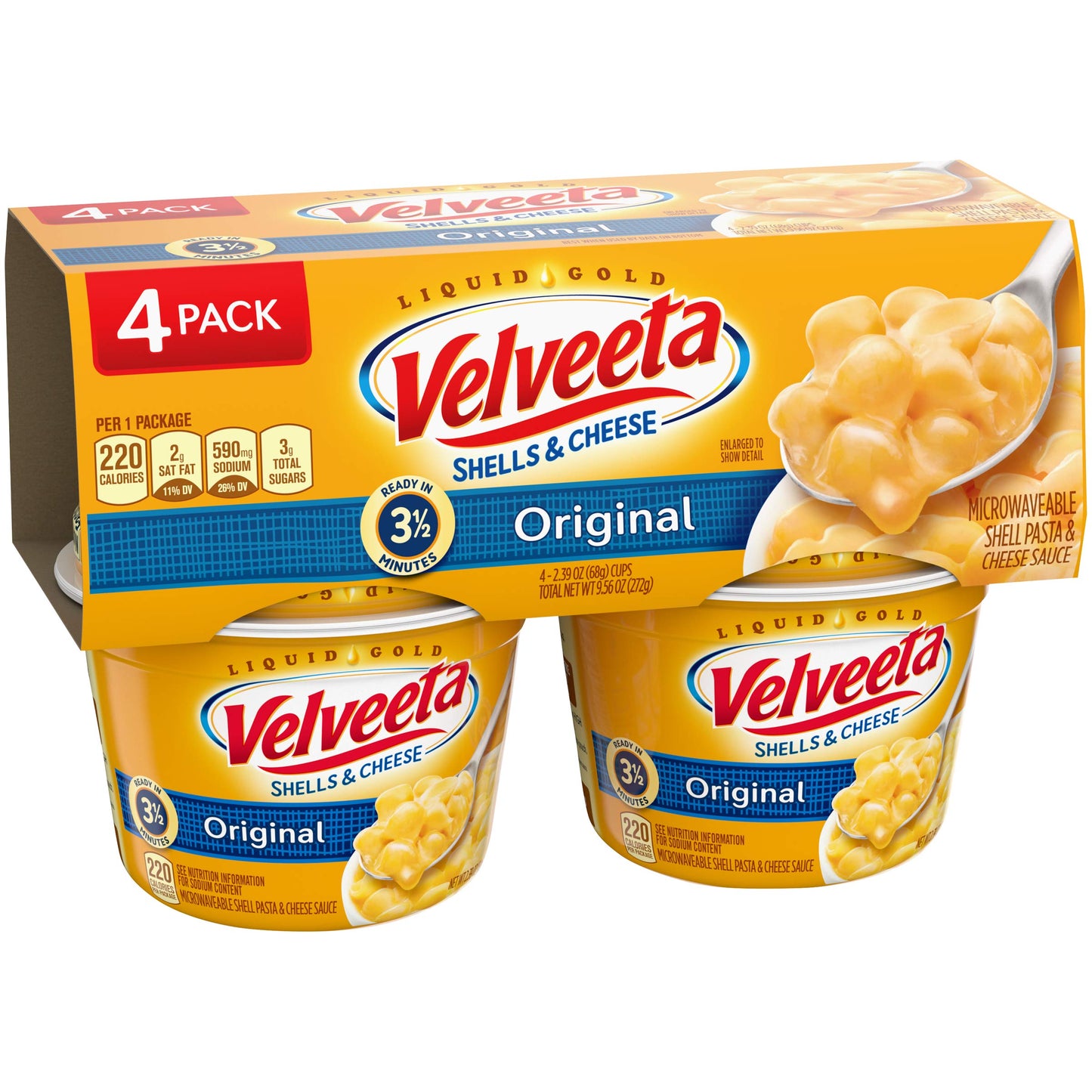 Velveeta Original Easy Mac Shells and Cheese (4 Microwaveable Cups)