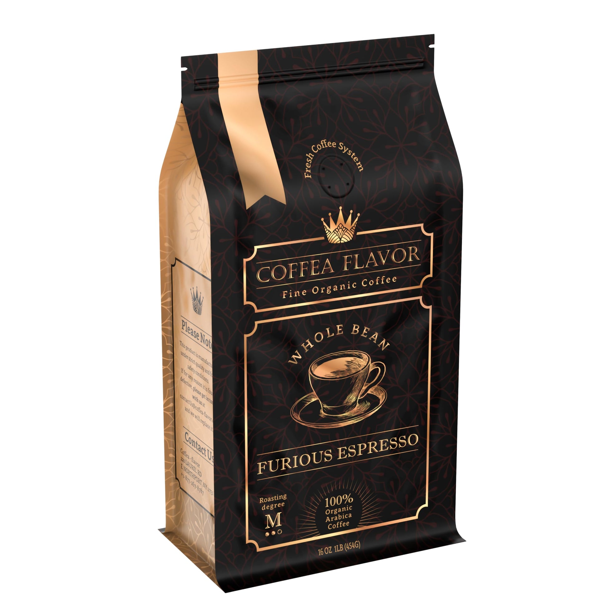 COFFEA FLAVOR Whole Bean Coffee, Medium Roast, USDA Organic, Fair Trade, 16 oz