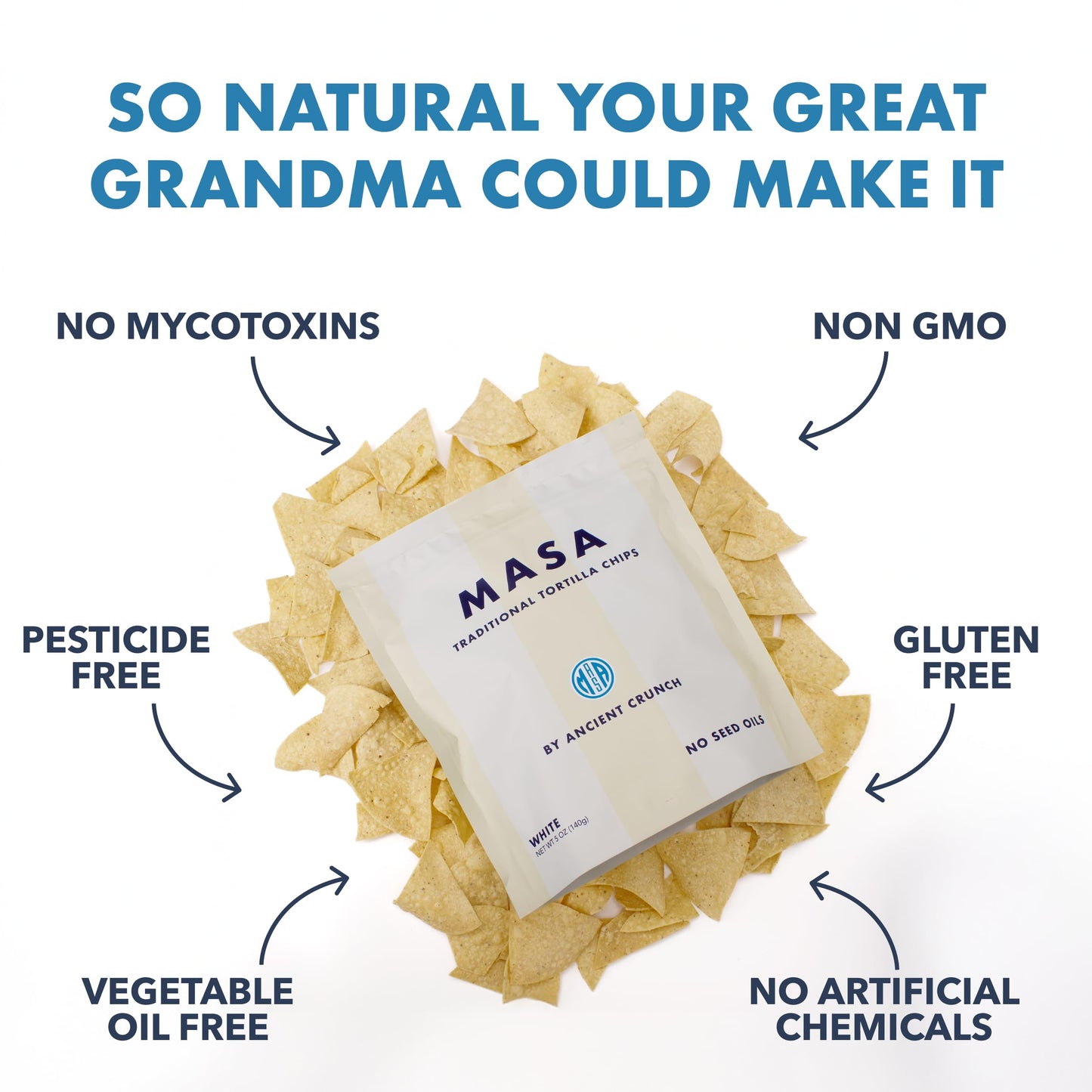 Ancient Crunch MASA Tortilla Chips Snack Pack - Organic, Gluten & Dairy Free, Seed Oil Free, 5oz Each (Pack of 2)