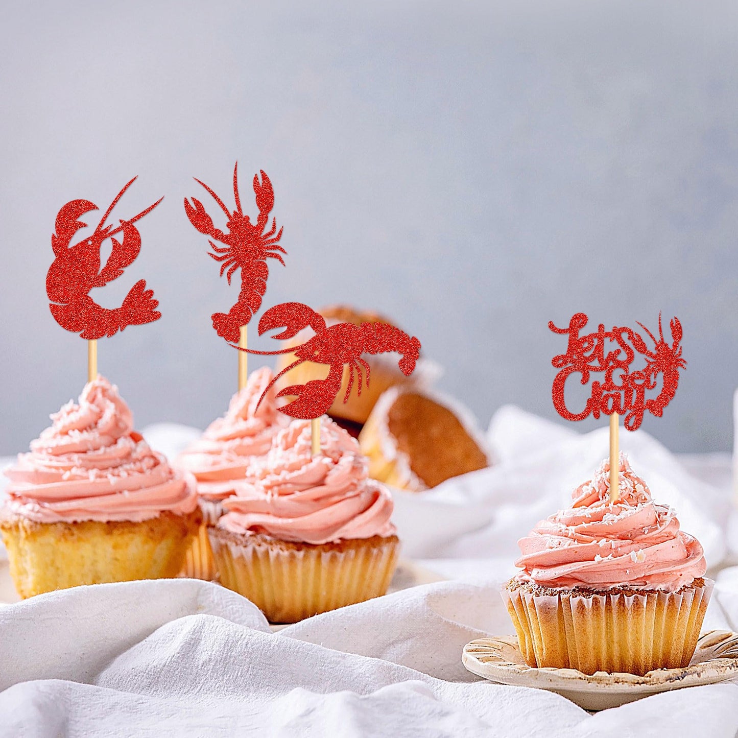 Ercadio 24 Pack Crawfish Cupcake Toppers Red Glitter Lobster Cupcake Picks Ocean Lobster Theme Party Baby Shower Birthday Party