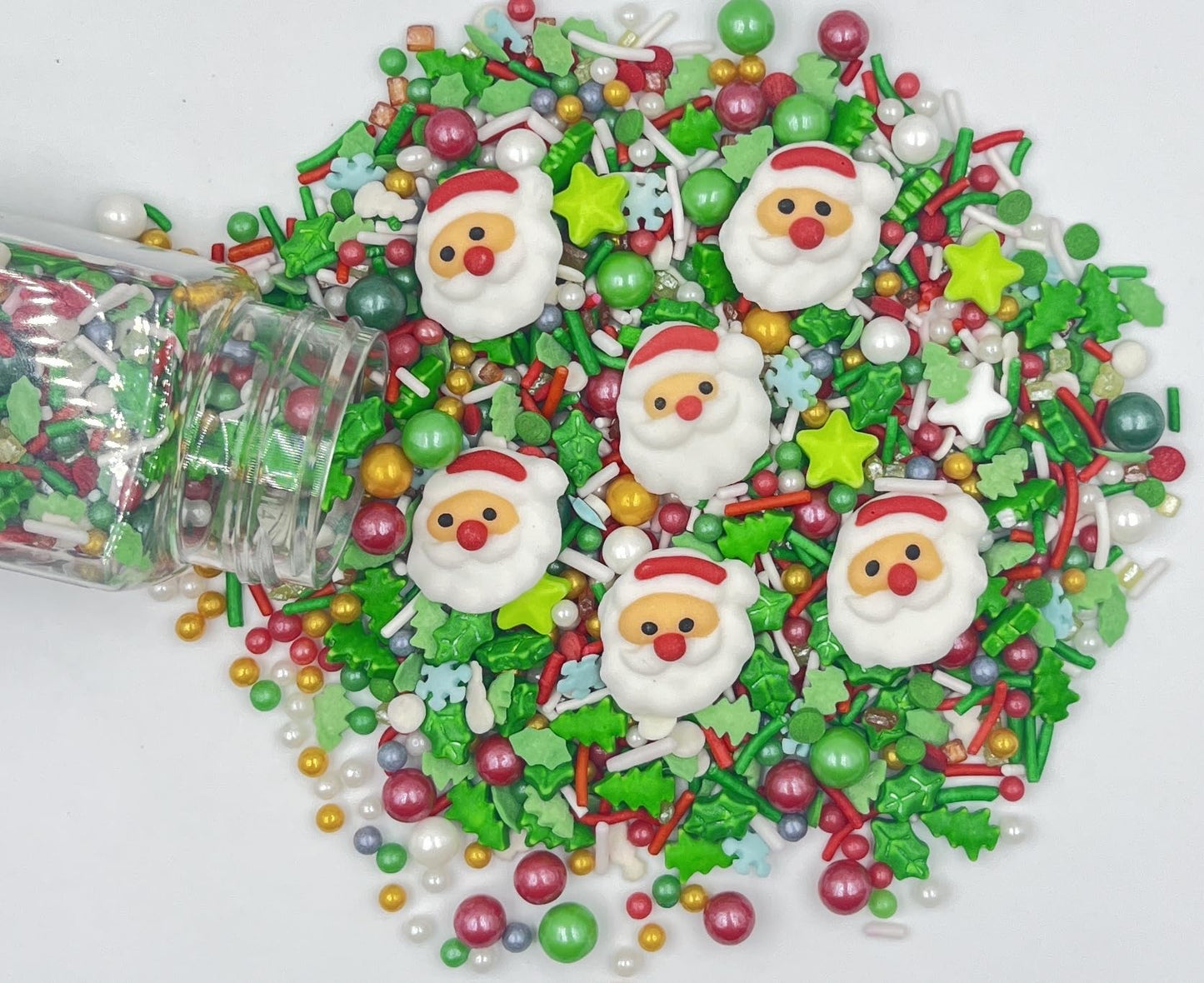1 Bottle Christmas Sprinkles | Cake Cupcakes And Ice Cream Topper Decorations | Edible Holiday Sprinkles 3.35 Oz(6 Santa Tree Mixing) For Christmas
