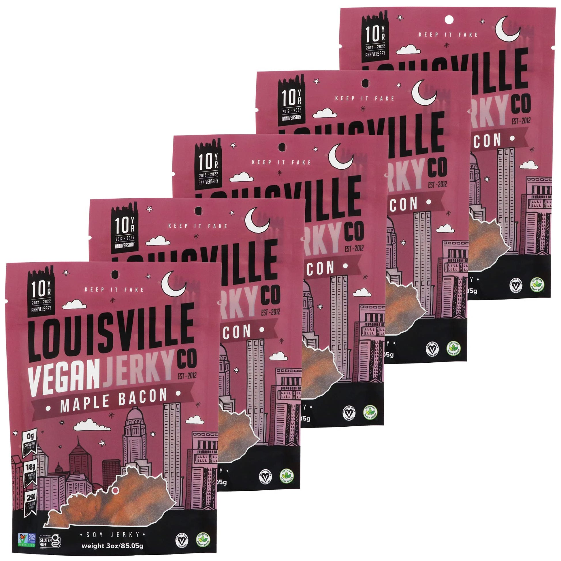Louisville Vegan Jerky - Maple Bacon Flavor, Vegetarian & Vegan Friendly, 3 Ounce (Pack of 5)