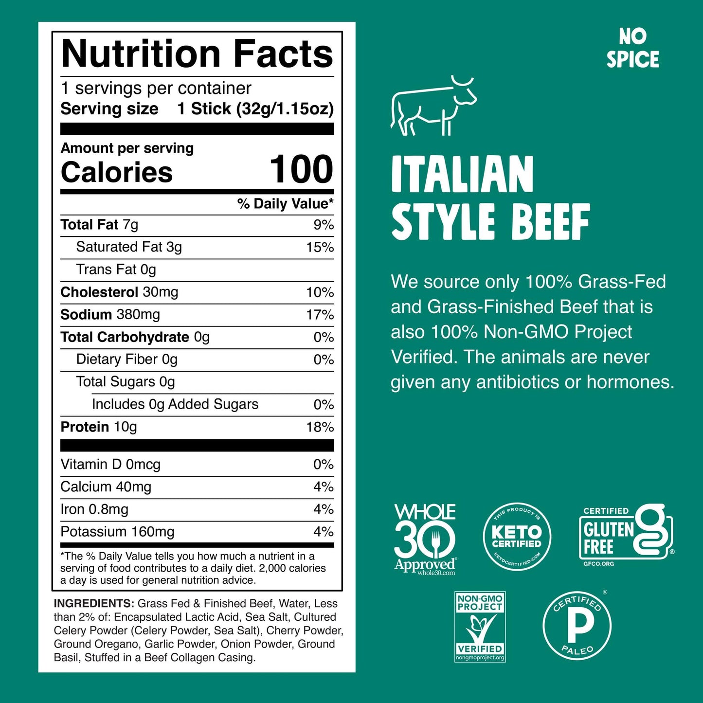 Chomps Grass-Fed and Finished Italian Beef Jerky Snack Sticks 10-Pack - Keto, Paleo, Whole30, 10g Lean Meat Protein, Gluten-Free