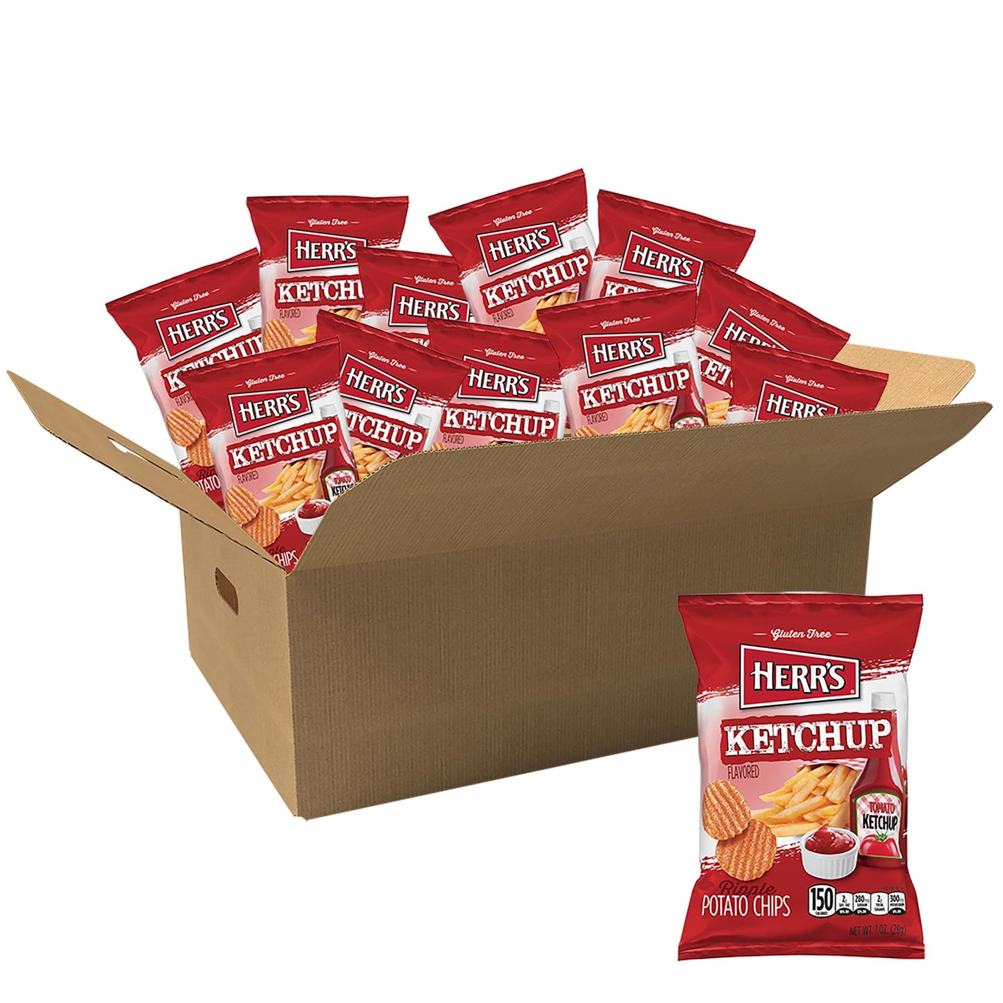 Herrs Ketchup Ripple Potato Chips Sample Pack (Pack of 12  1 Ounce Bags) - Bold and Tangy Ketchup-Flavored Chips - Fun for Snacking and Sharing