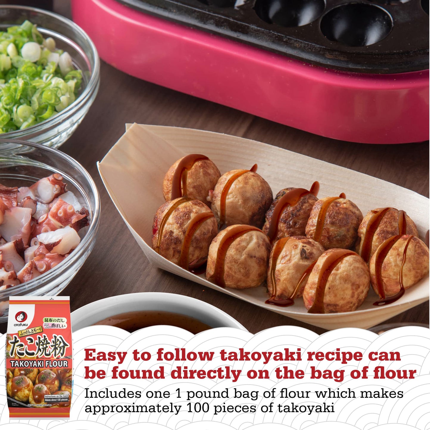 Otafuku Takoyaki Flour For Japanese Takoyaki Octopus Balls, 16 Oz (1 Pound) - Pack Of 10