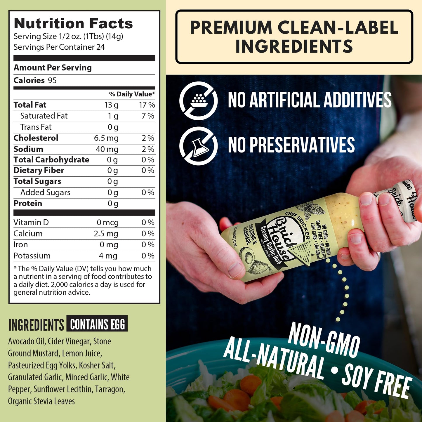 Brick House Creamy Garlic Herb Vinaigrette Dressing, Keto-Friendly, Non-GMO, Low Sodium, 12 Oz