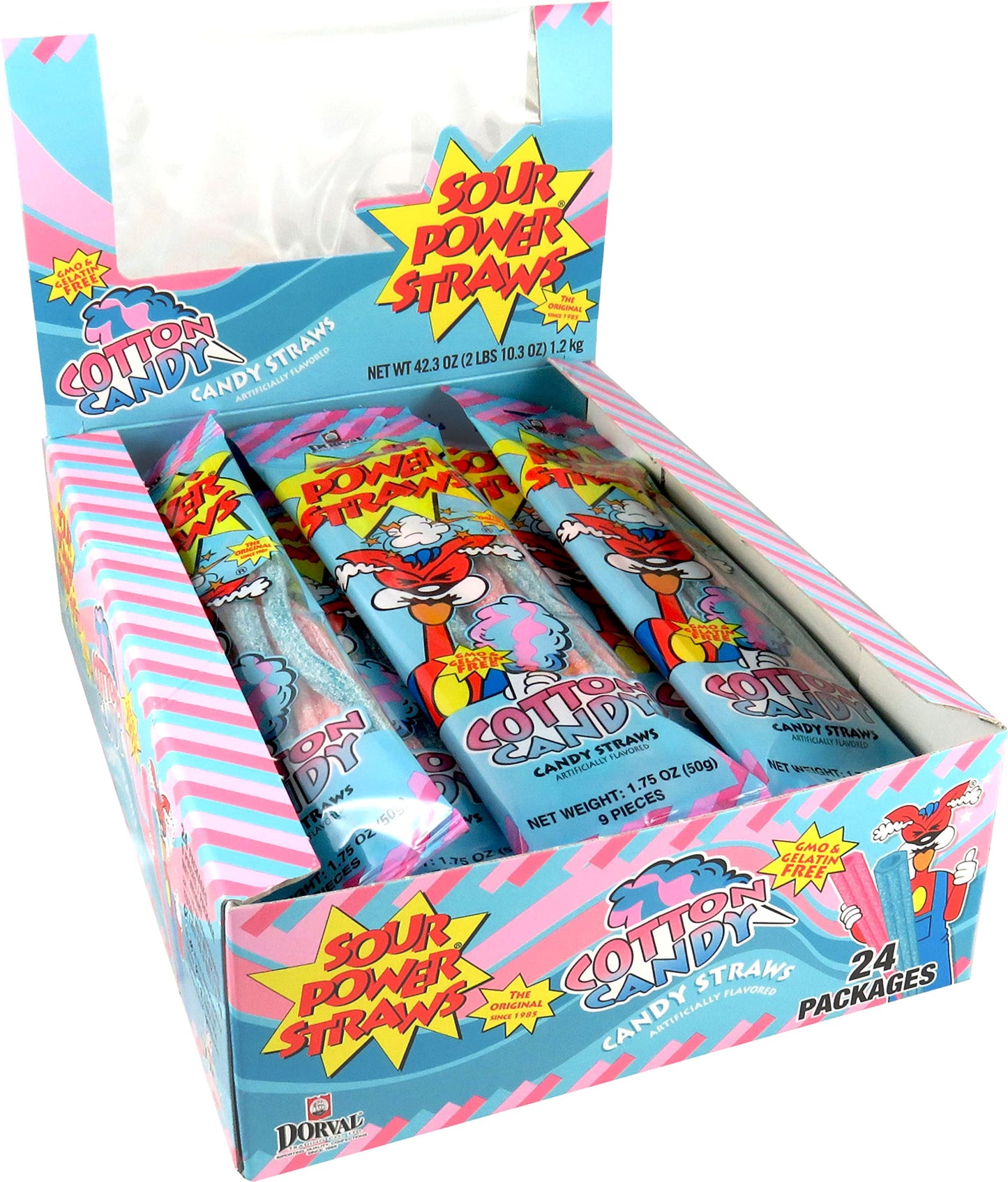 Sour Power Candy Straws, Cotton Candy, 1.75 Oz (Pack Of 24)