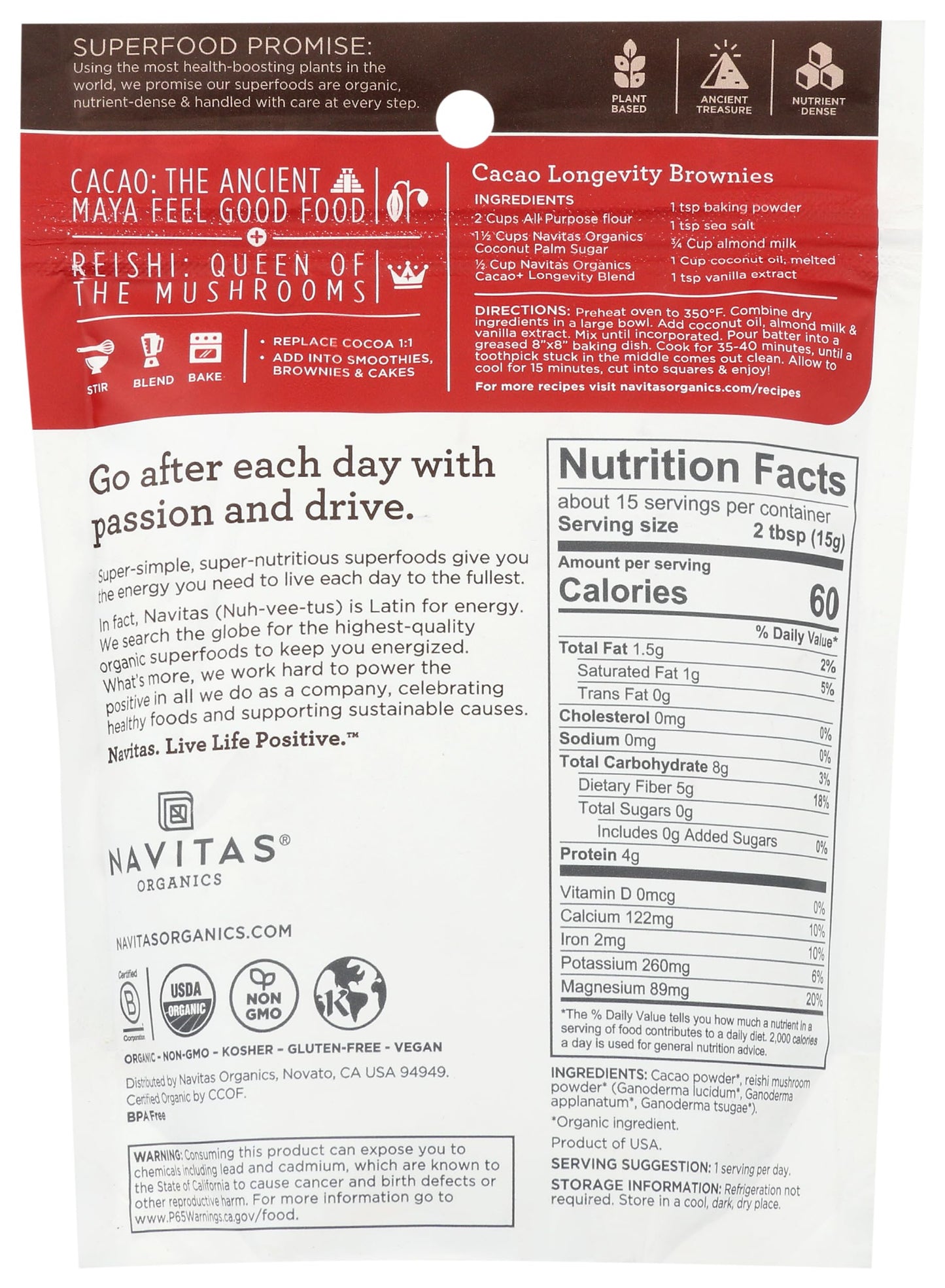 Navitas Naturals , Superfood Blend Longevity Cacao Reishi Organic, 8 Ounce