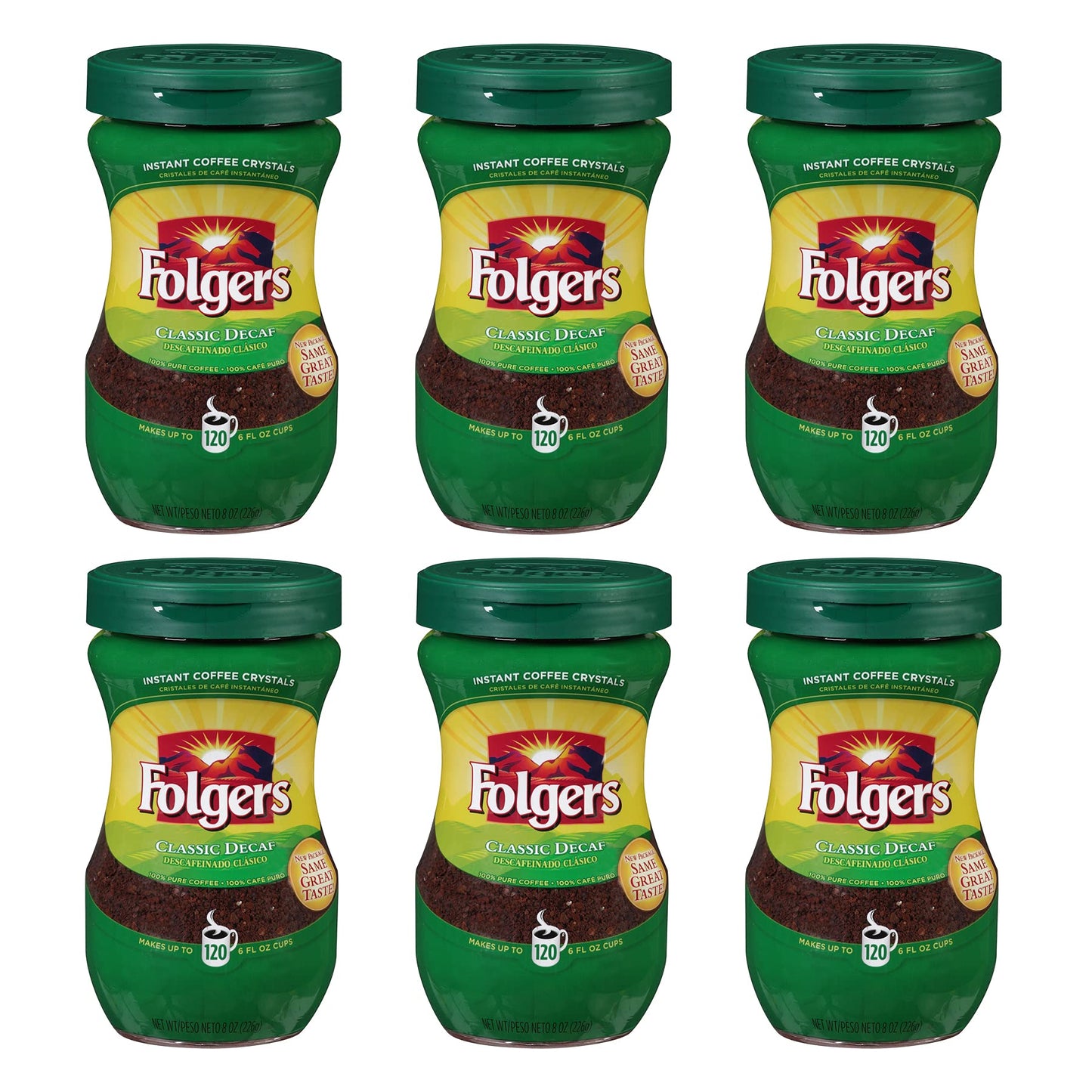 Folgers Classic Roast Instant Decaffeinated Coffee, 8 Ounce Jars (Pack of 6)