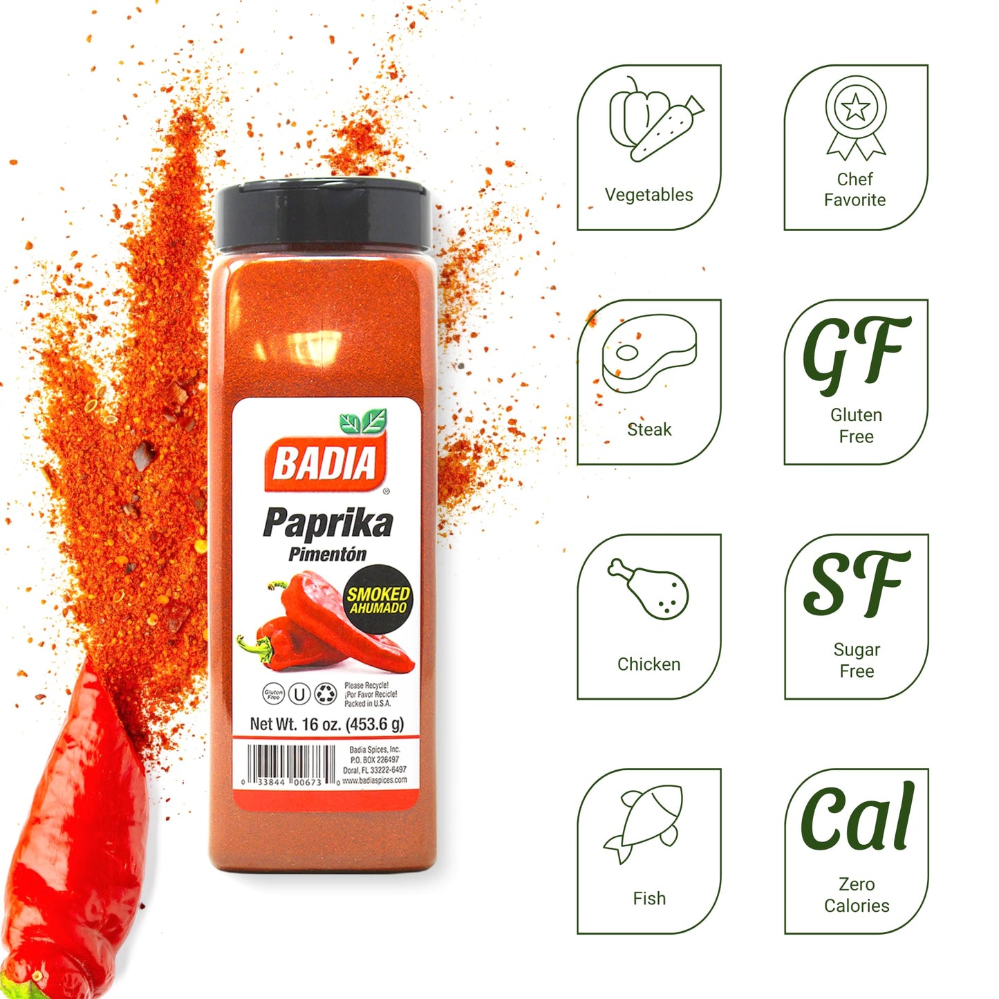 Badia Smoked Paprika, 16 oz - Rich Flavor for Cooking & Grilling, All-Natural Red Spice