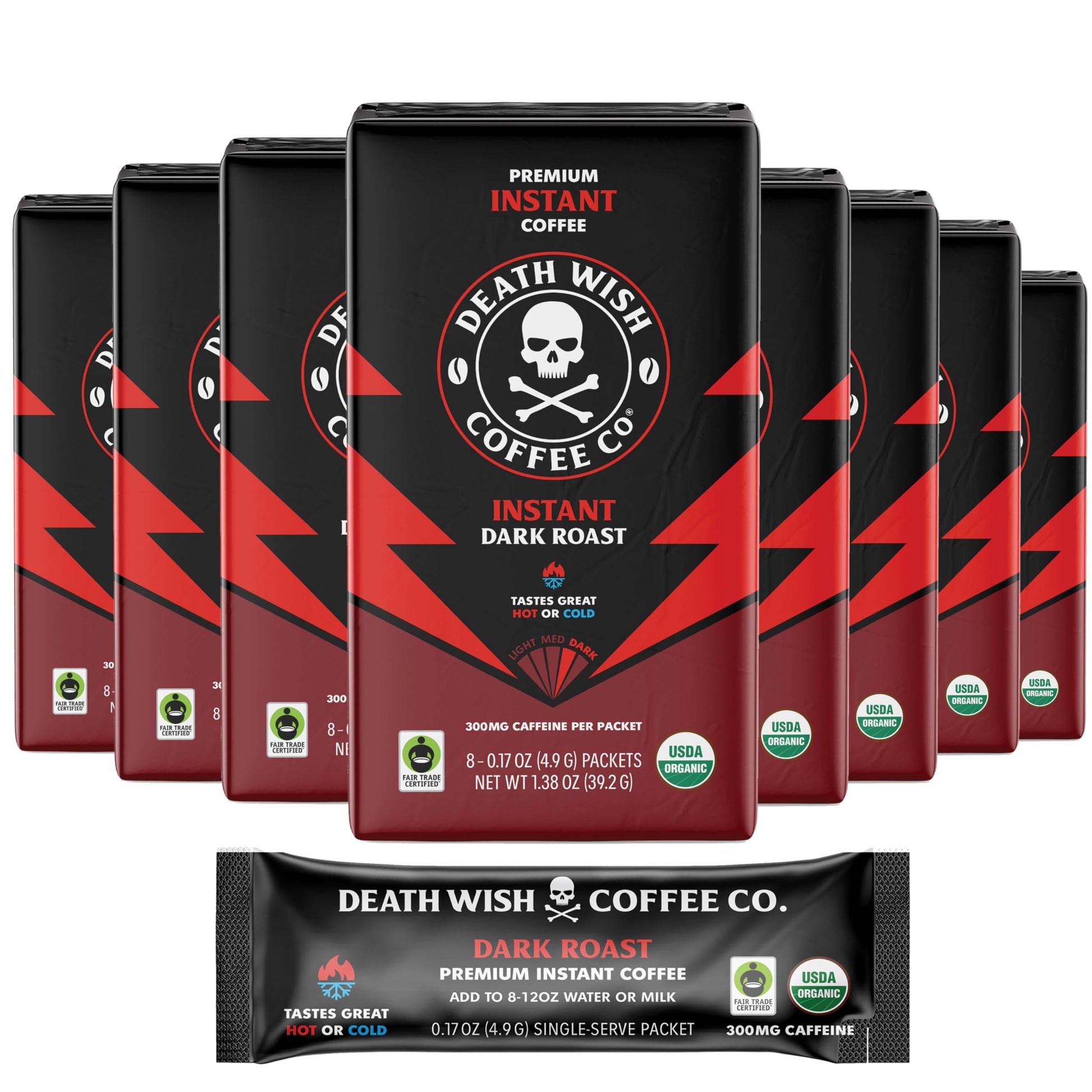 Death Wish Coffee Instant Dark Roast Coffee Packets  Bold & Intense Blend of Arabica & Robusta Beans  USDA Organic  64 Count