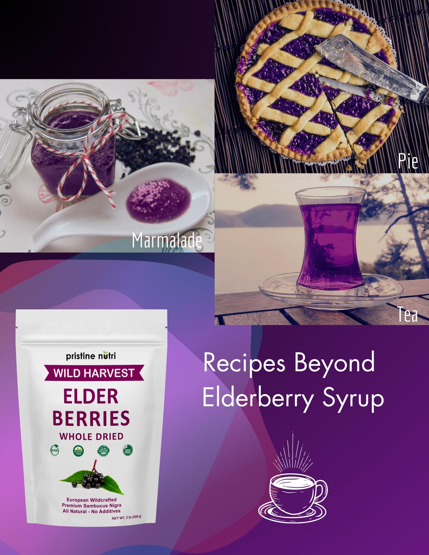 Pristine Nutri Dried Elderberries | Wildcrafted, Non-GMO | 2 lb (32 oz) Immunity Booster Antioxidants and Vitamins