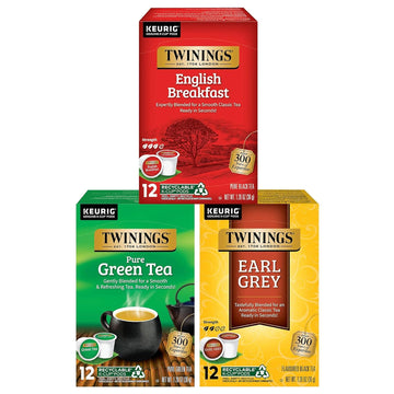 Twinings Variety Sampler K-Cup Pack, Includes English Breakfast, Earl Grey & Green, 12 Count (Pack of 3), Variety Tea Pack