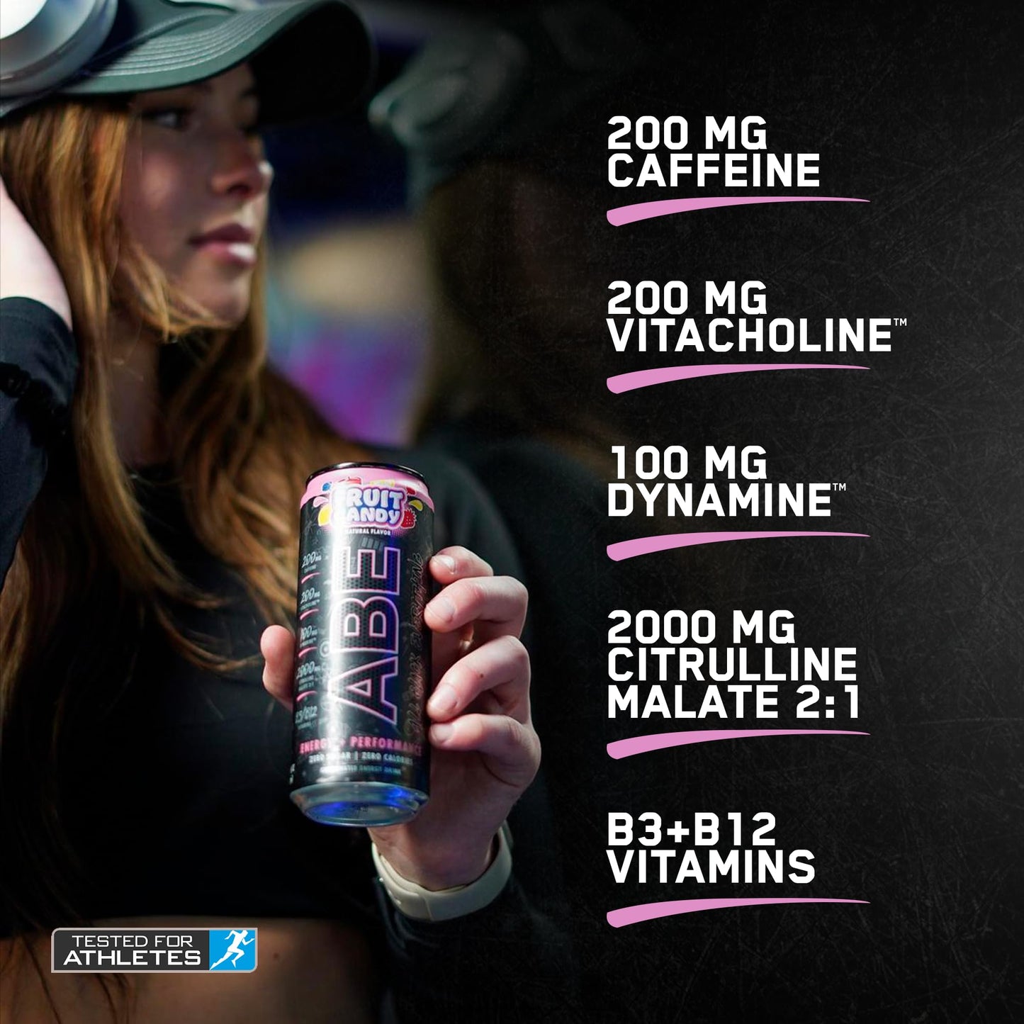 ABE All Black Everything Sugar Free Energy Drink | 200mg Caffeine | 0 Calories | 12 Pack | Fruit Candy Flavor