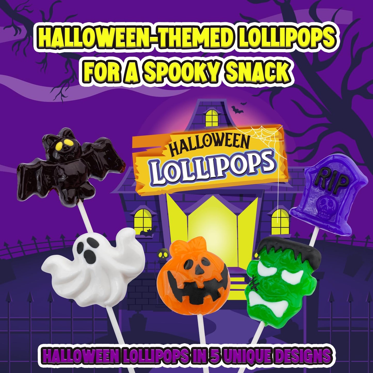 Amos Halloween Candy Lollipops, 15ct Individually Wrapped Monster Variety Suckers - Fun Trick-or-Treat Goodie Bag & Party Favor