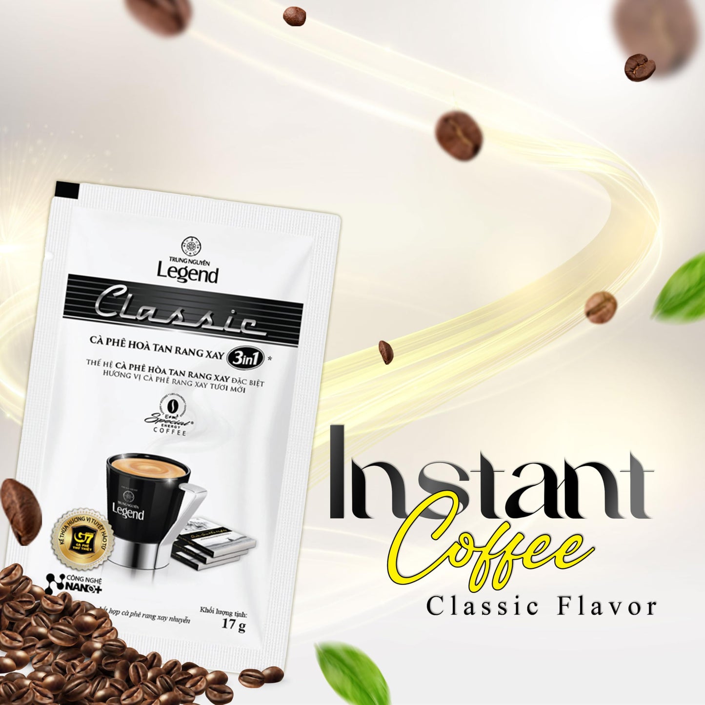 TRUNG NGUYEN LEGEND CLASSIC enhanced Instant Coffee for Energy Boost by NANO+ Technology  Non-Dairy Creamer  Coffee Mix - Strong and Pure Vietnamese Instant Coffee (50 Packets/Bag)