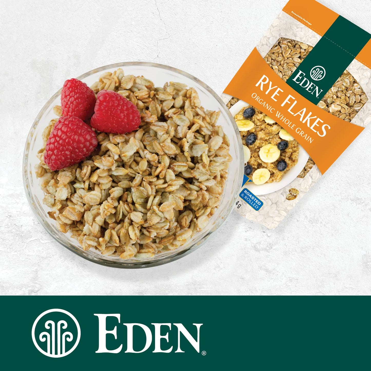 Eden Organic Rye Flakes, 16 oz, Toasted and Rolled, 100% Whole Grain, Cereal, Hot or Cold