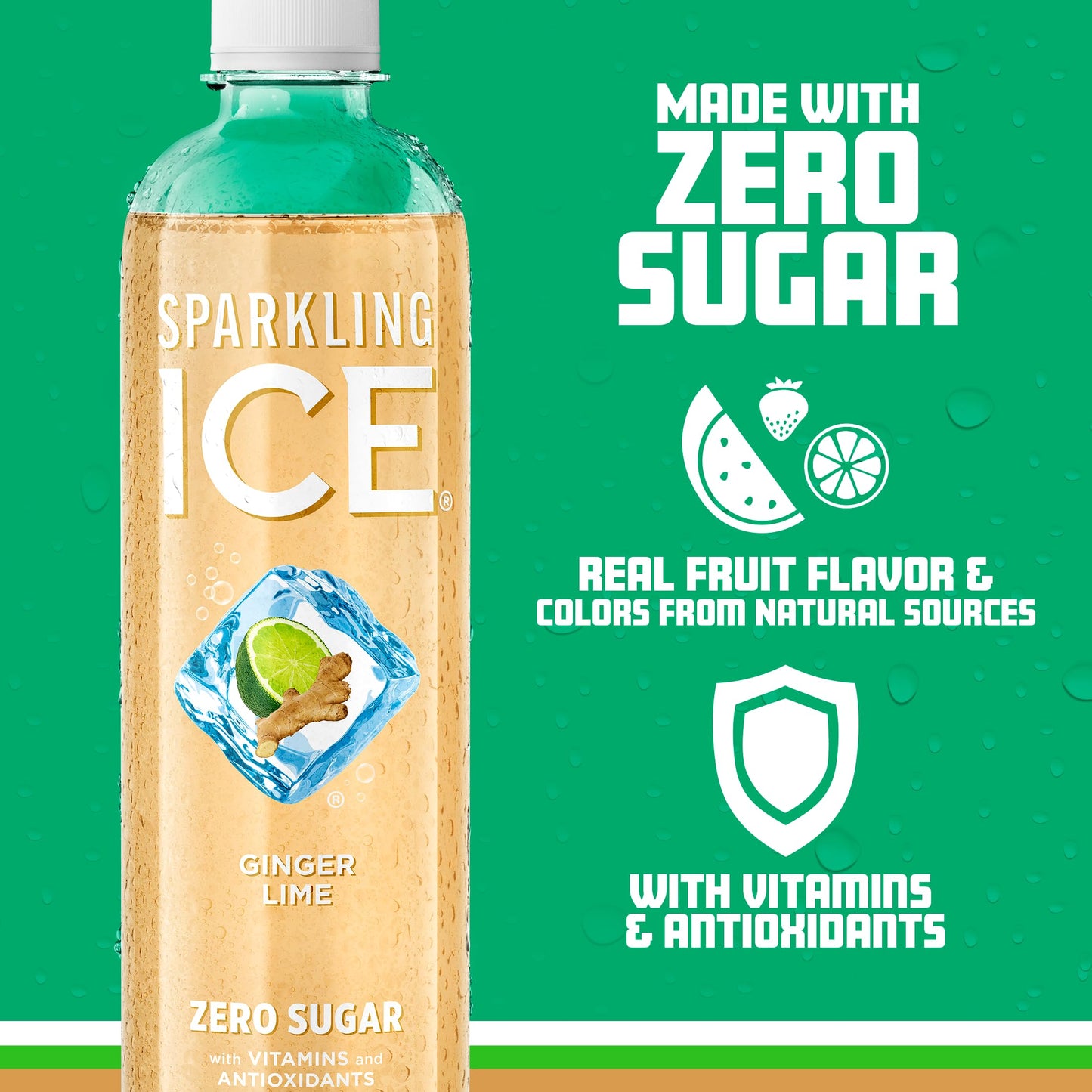 Sparkling Ice, Ginger Lime Sparkling Water, Zero Sugar Flavored Water, with Vitamins and Antioxidants, Low Calorie Beverage, 17