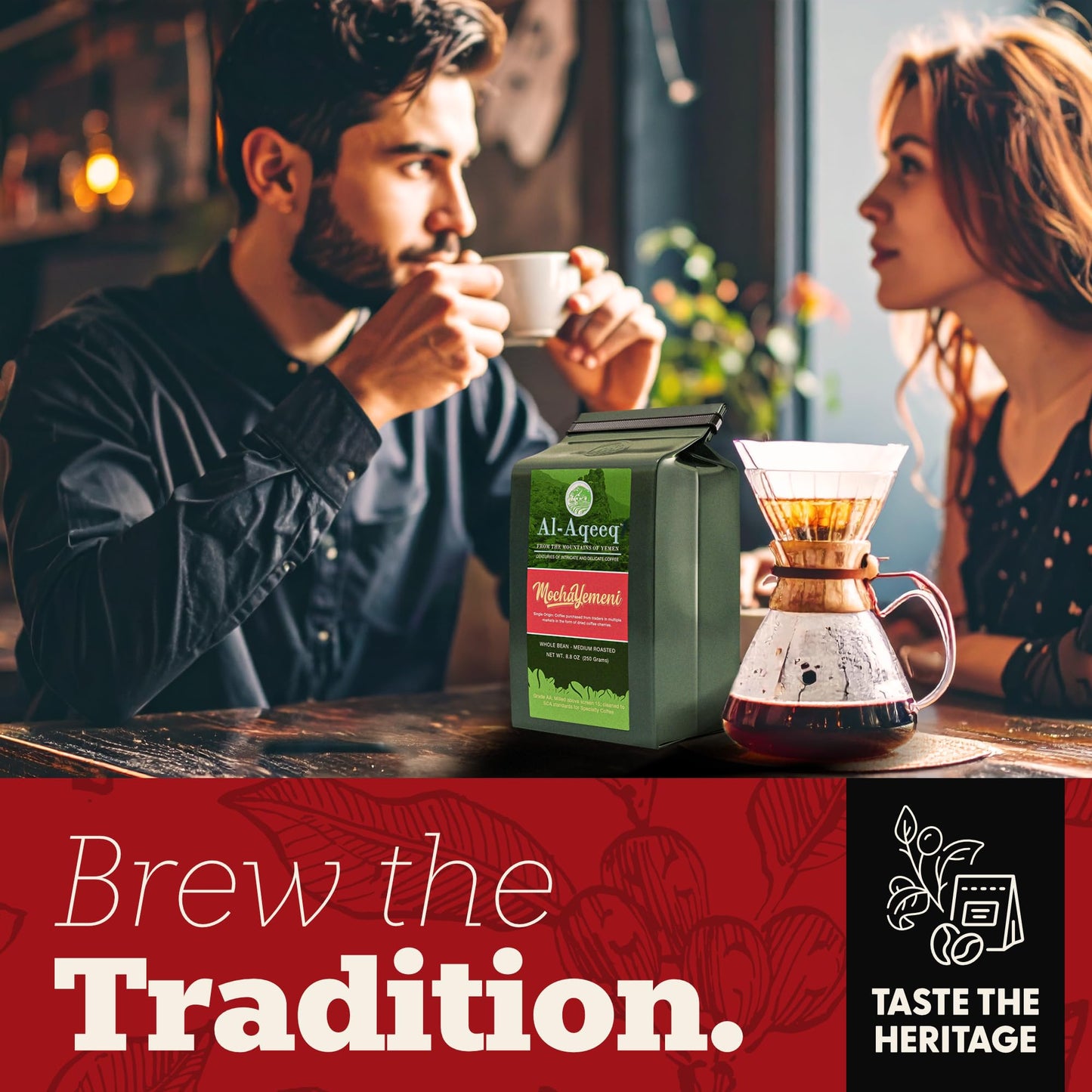 Al-Aqeeq Yemeni Coffee, Medium Roast Whole Bean, 8.8 oz - Authentic Single Origin Arabica, Freshly Roasted Coffee Beans