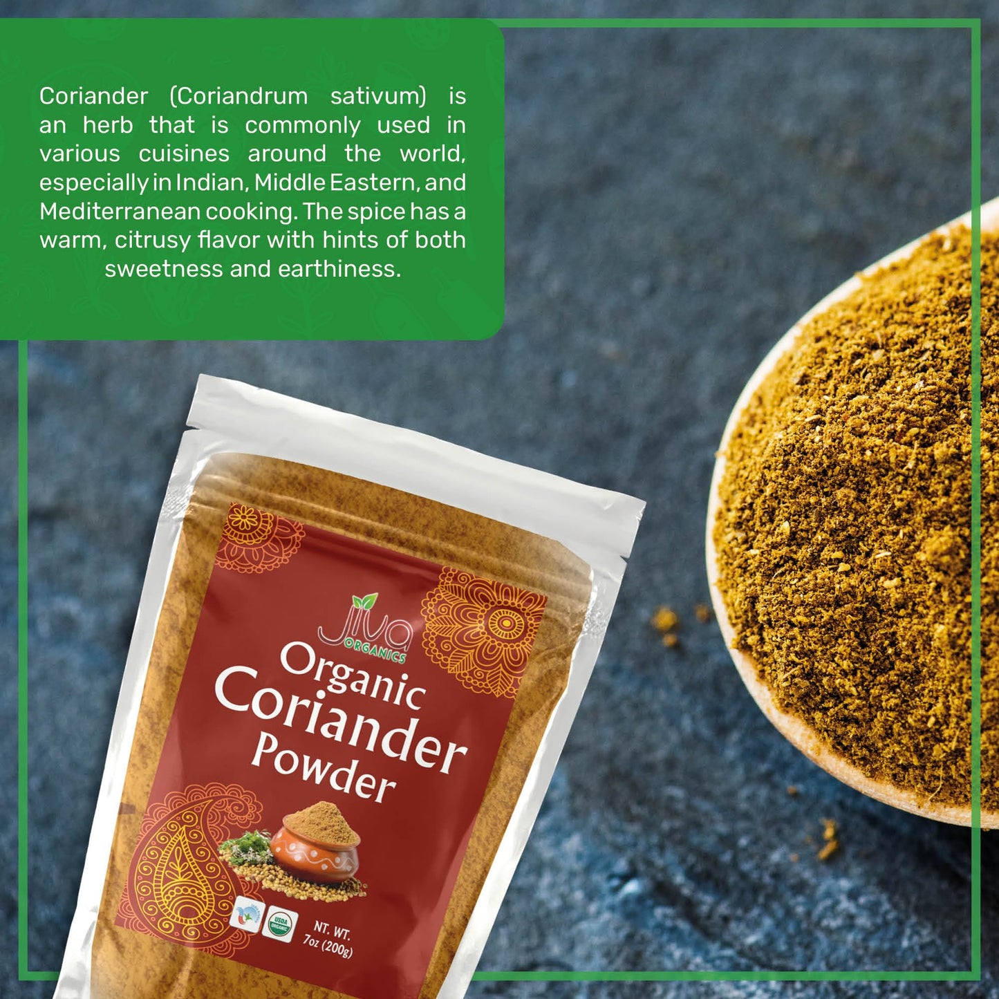 Jiva Organics Organic Ground Coriander Powder - Non-Gmo, Pure - Dhania, Coriander Seeds Ground (7 Ounce Bag)