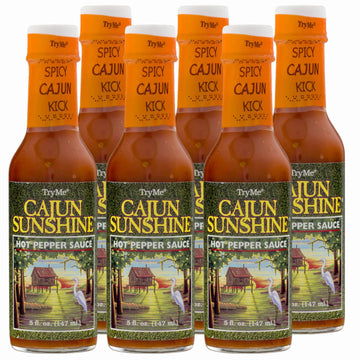Try Me Cajun Sunshine Hot Pepper Sauce - 5oz Pack of 6 - Flavorful Spice for Cooking and Dipping