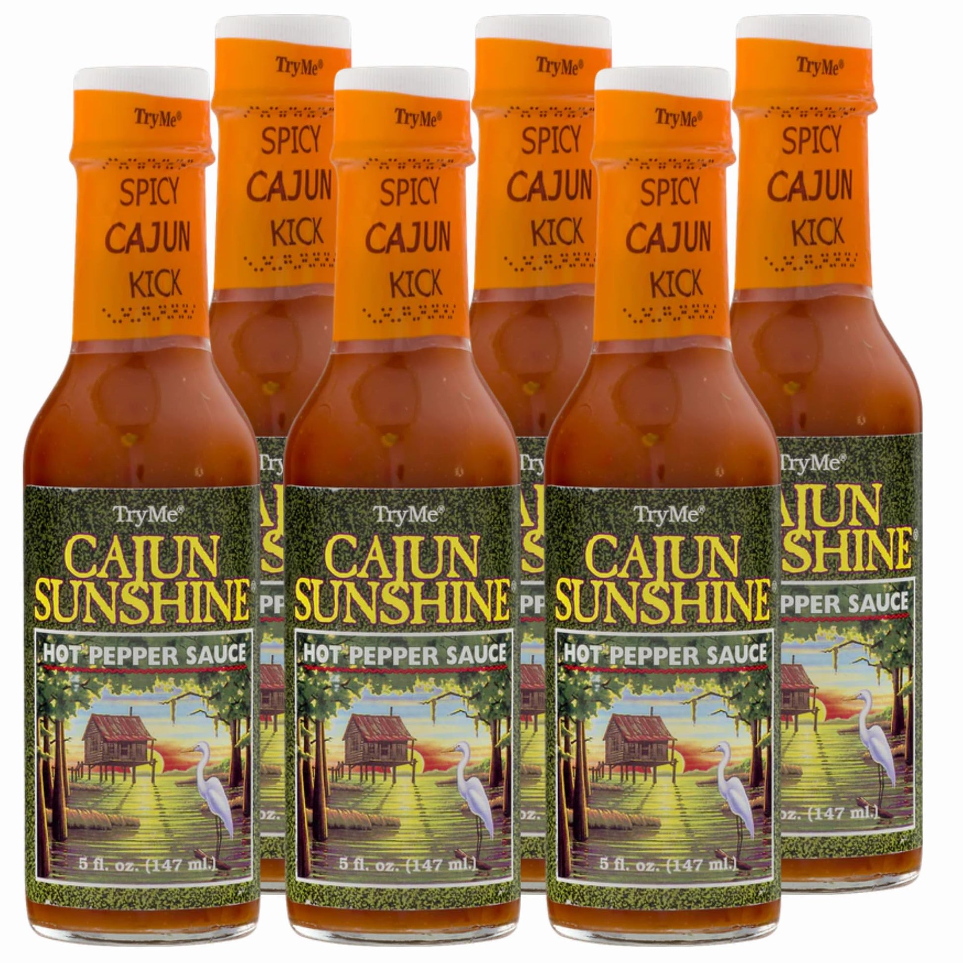Try Me Cajun Sunshine Hot Pepper Sauce, 5Oz Bottle (Pack Of 6)