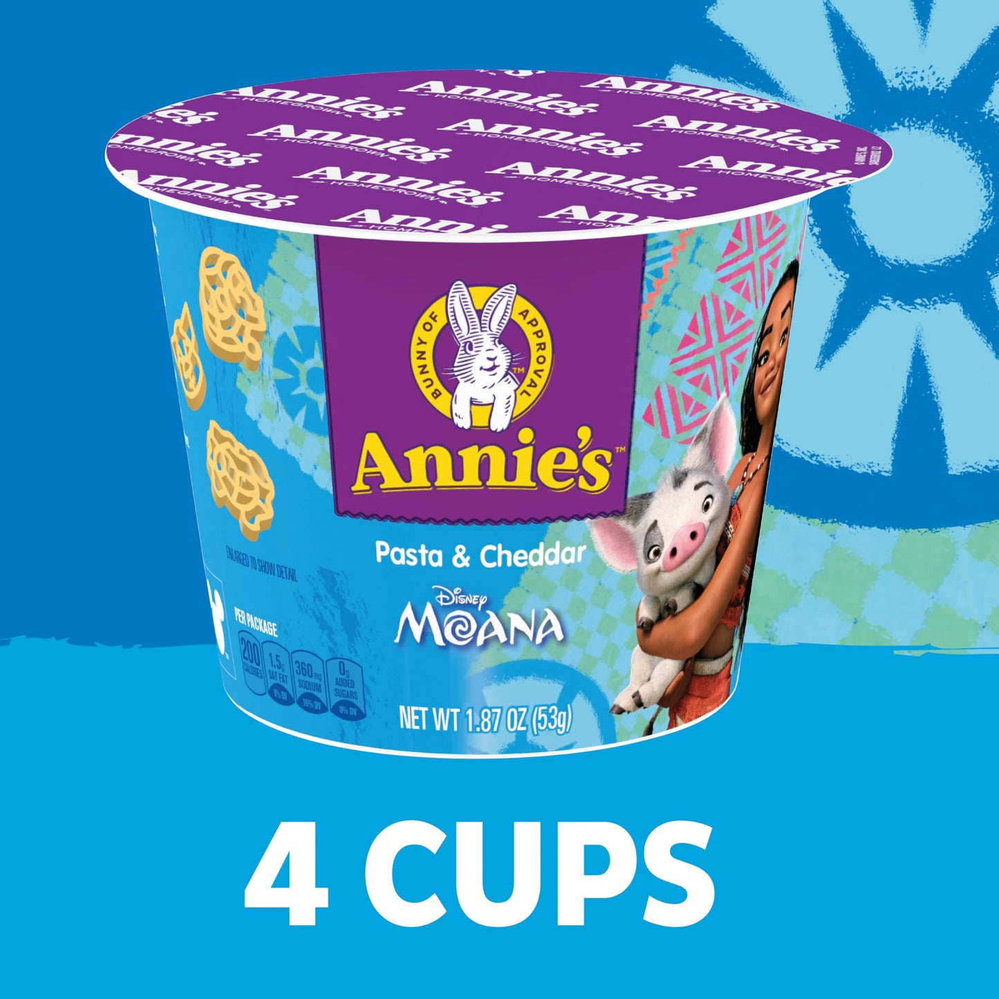 Annies Disney Moana Pasta and Cheddar Macaroni and Cheese Cups  Kids Dinner Side or Snack  4 Ct  7.48 oz
