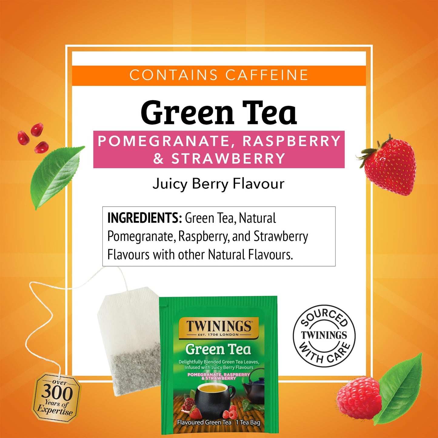 Twinings Green Tea With Pomegranate, Raspberry, & Strawberry Individually Wrapped Bags, 20 Count (Pack Of 6), Caffeinated, Enjoy Hot Or Iced | Packaging May Vary