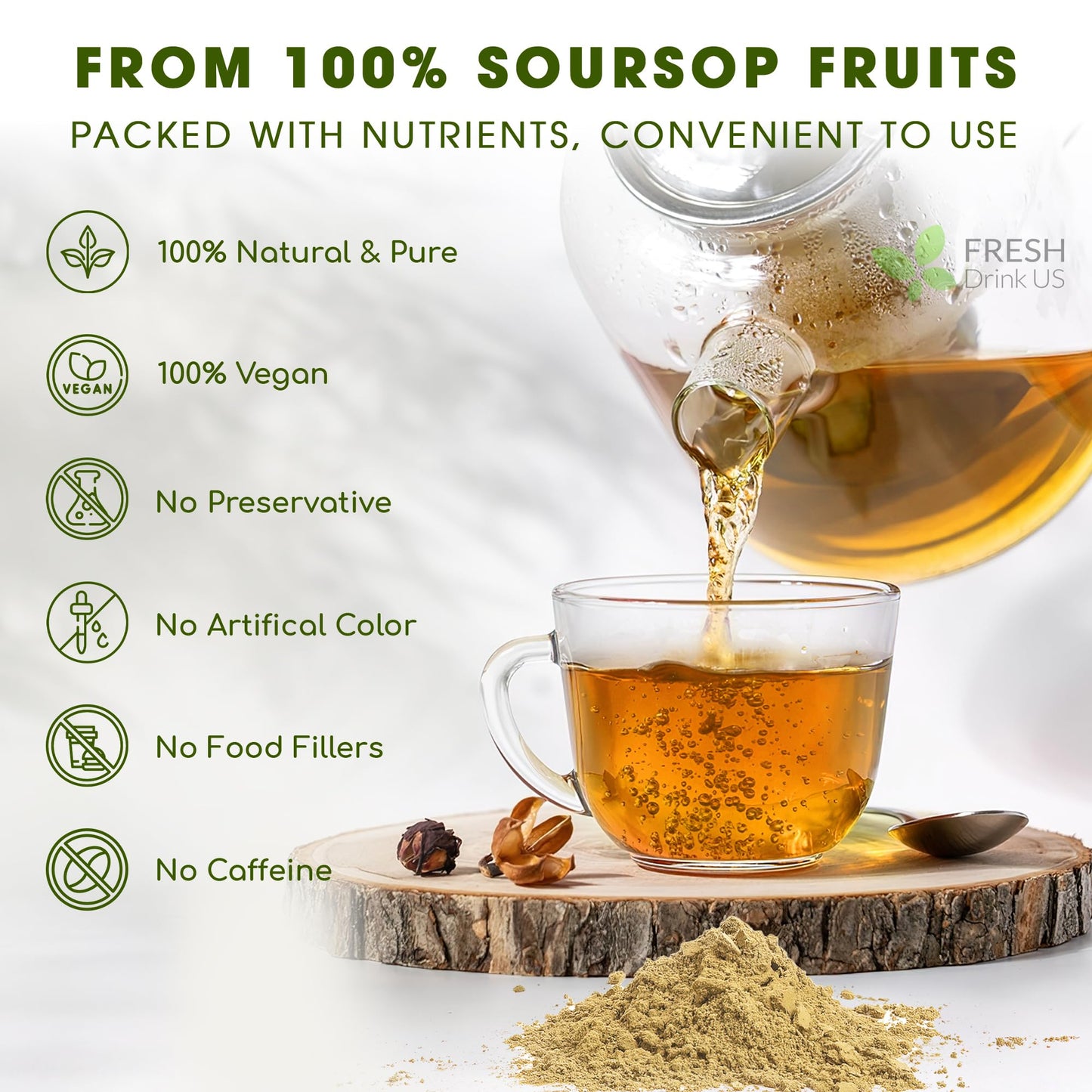 FRESHDRINKUS Soursop Fruit Powder, 100% Natural, Vegan, 1oz, No Additives, Gluten-Free, Handmade