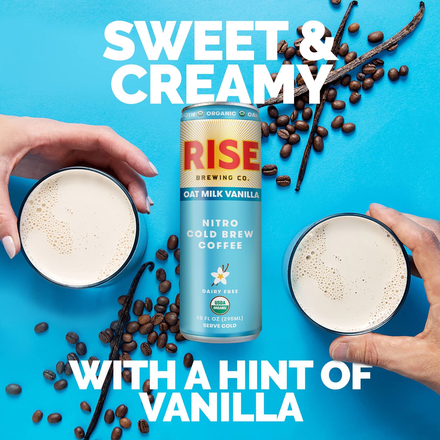 Rise Brewing Co. Vanilla Oat Milk Nitro Cold Brew Coffee, No Sugar Added & No Dairy, Organic & Non-Gmo, Low Acidity & Vegan, 10