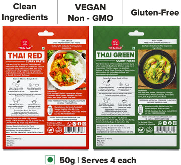 El The Cook Thai Green & Red Curry Paste + Coconut Powder For Making Thai Curry | Ready To Cook Kit | Serves 4 X 2 Pack (50G Eac
