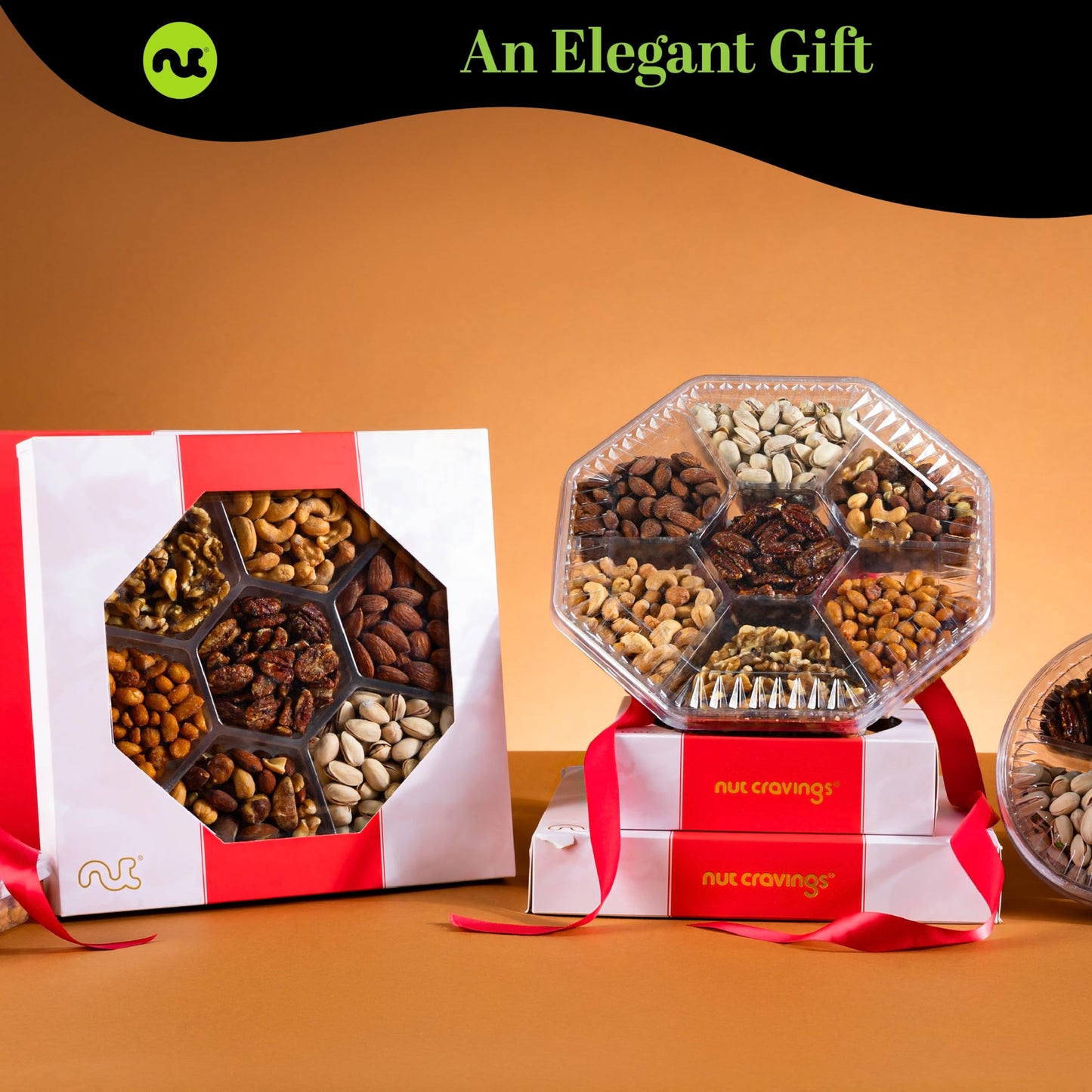 Nut Cravings Gourmet Collection - Mixed Nuts Gift Basket In Red Gold Box (7 Assortments, 1 Lb) Teacher Appreciation Arrangement