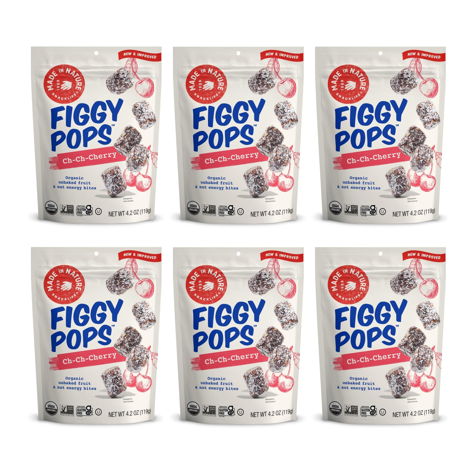 Made In Nature Organic Figgy Pops, Ch-Ch-Cherry, 4.2 Ounce (Pack of 6) – Unbaked Fruit & Nut Energy Bites, Non-GMO, Gluten Free, Vegan
