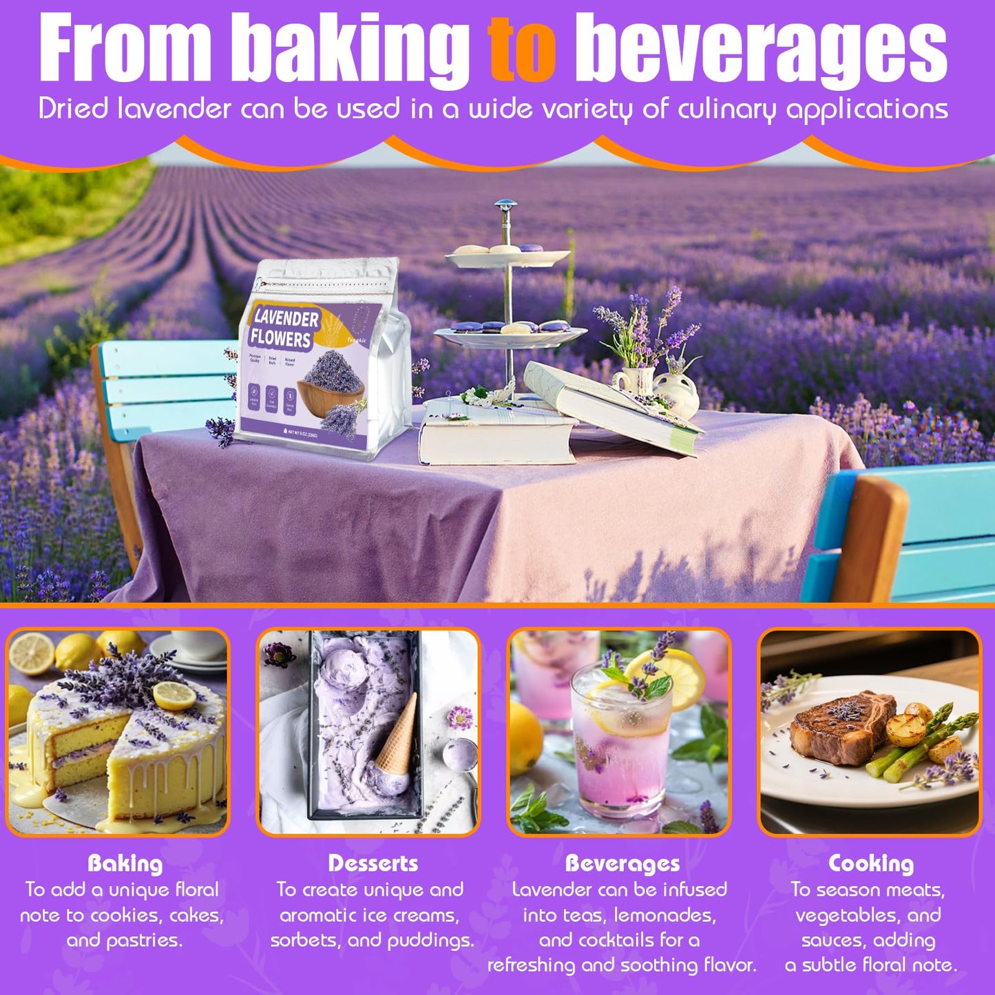 Dried Culinary Lavender Flowers - Food Grade Lavender Buds for Tea, Baking, Potpourri, Home Fragrance & Sachets, Edible Flowers