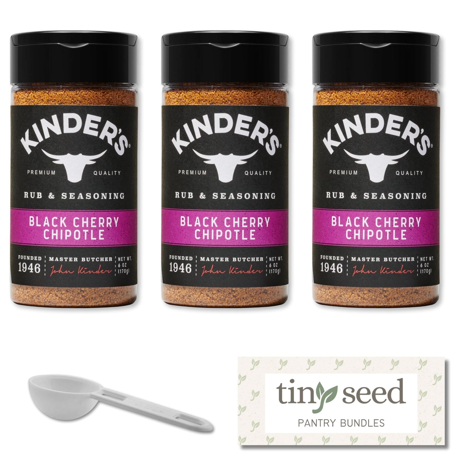 3-Pack Kinder's Black Cherry Chipotle Seasoning & BBQ Rub (6 oz each). Premium Gluten-free Seasoning. Includes Complimentary Tea