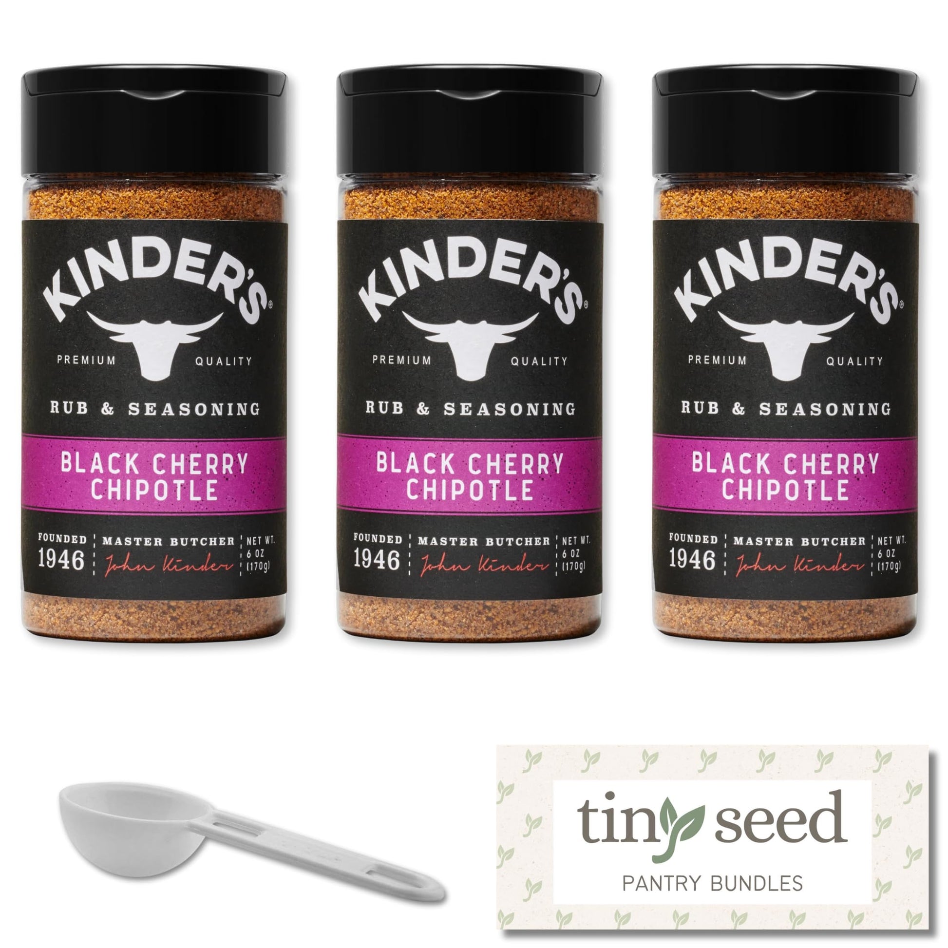 3-Pack Kinder's Black Cherry Chipotle Seasoning & BBQ Rub (6 oz each). Premium Gluten-free Seasoning. Includes Complimentary Tea